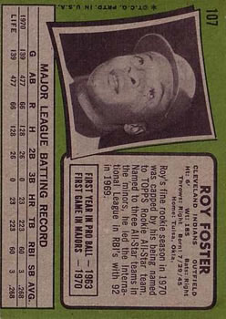 1971 Topps #107 Roy Foster RC back image