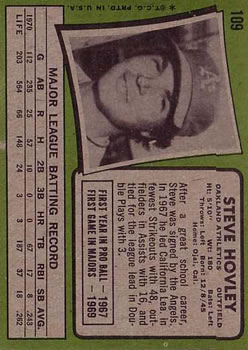 1971 Topps #109 Steve Hovley back image
