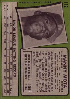 1971 Topps #112 Manny Mota back image