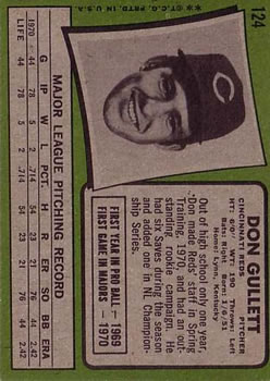 1971 Topps #124 Don Gullett RC back image