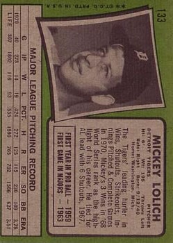 1971 Topps #133 Mickey Lolich back image