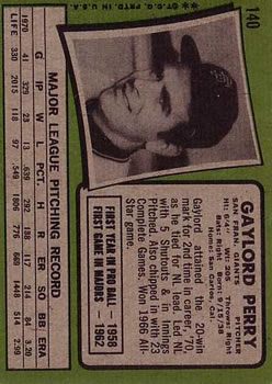 1971 Topps #140 Gaylord Perry back image