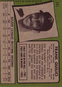 1971 Topps #141 Frank Quilici back image