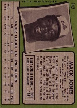 1971 Topps #142 Mack Jones back image
