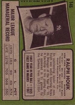 1971 Topps #146 Ralph Houk MG back image