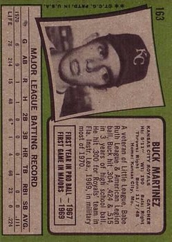 1971 Topps #163 Buck Martinez back image
