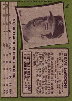 1971 Topps #174 Dave LaRoche RC back image
