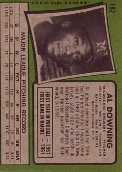 1971 Topps #182 Al Downing back image