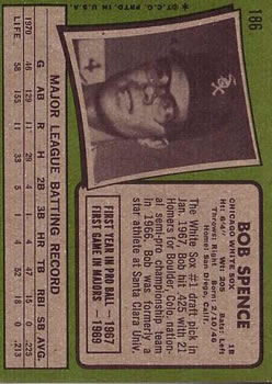 1971 Topps #186 Bob Spence RC back image
