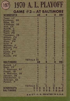 1971 Topps #197 AL Playoff Game 3/Jim Palmer back image