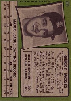 1971 Topps #205 Gerry Moses back image