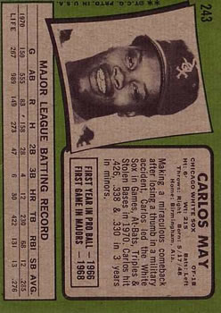 1970 Topps Carlos May #18 Chicago White Sox Baseball Card
