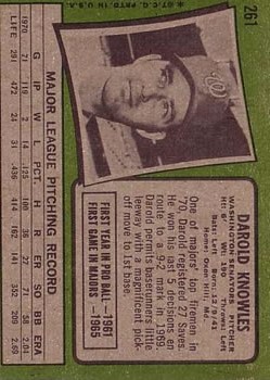 1971 Topps #261 Darold Knowles back image