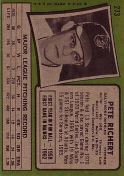 1971 Topps #273 Pete Richert back image