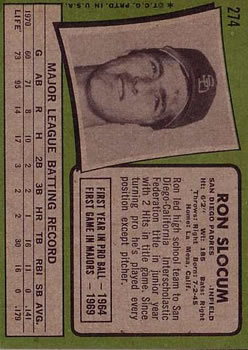 1971 Topps #274 Ron Slocum back image