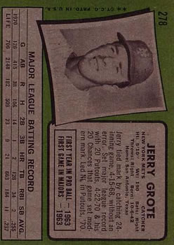 1971 Topps #278 Jerry Grote back image