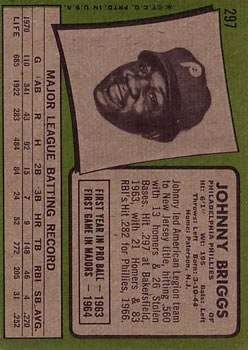 1971 Topps #297 Johnny Briggs back image