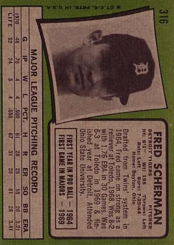 1971 Topps #316 Fred Scherman RC back image