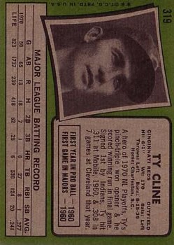 1971 Topps #319 Ty Cline back image