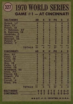 1971 Topps #327 World Series Game 1/Boog Powell back image