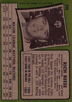 1971 Topps #349 Rich Reese back image