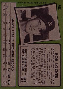 1971 Topps #356 Bob Locker back image