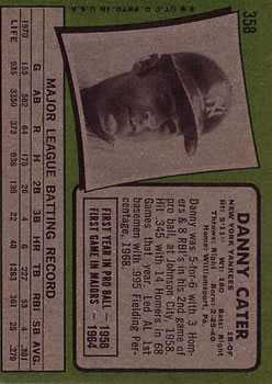 1971 Topps #358 Danny Cater back image