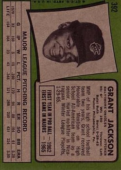 1971 Topps #392 Grant Jackson back image