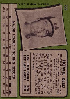 1971 Topps #398 Howie Reed back image