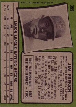 1971 Topps #399 Jim French back image