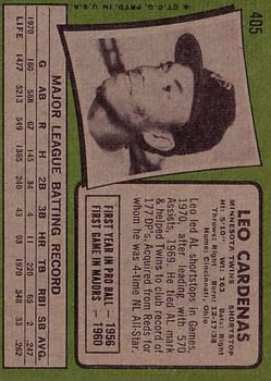 1971 Topps #405 Leo Cardenas back image