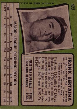 1971 Topps #422 Frank Bertaina back image