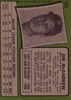 1971 Topps #428 Jim McAndrew back image