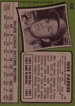 1971 Topps #430 Wes Parker back image
