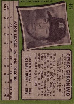 1971 Topps #447 Cesar Geronimo RC back image