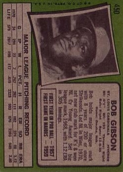 1971 Topps #450 Bob Gibson back image