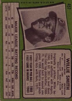 1971 Topps #457 Willie Smith back image