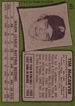 1971 Topps #465 Tim McCarver back image
