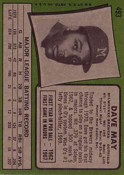 1971 Topps #493 Dave May back image