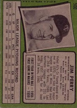 1971 Topps #500 Jim Perry back image