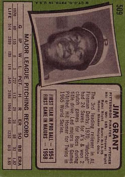 1971 Topps #509 Jim Grant back image