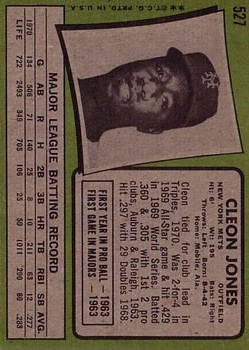 1971 Topps #527 Cleon Jones back image