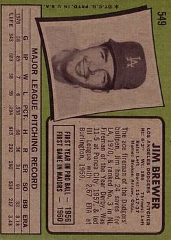 1971 Topps #549 Jim Brewer back image