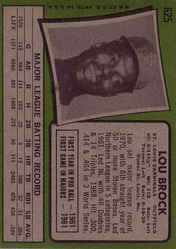 1971 Topps #625 Lou Brock back image