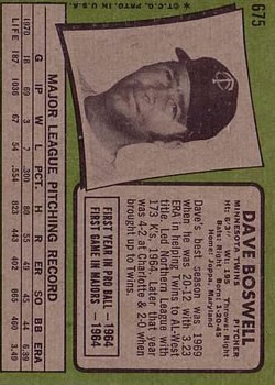 1971 Topps #675 Dave Boswell back image