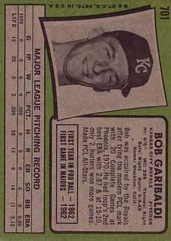 1971 Topps #701 Bob Garibaldi back image