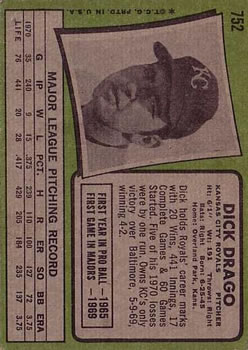 1971 Topps #752 Dick Drago back image