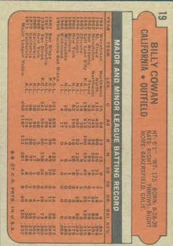 1972 Topps #19 Billy Cowan back image
