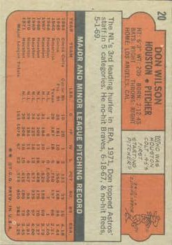 1972 Topps #20 Don Wilson back image