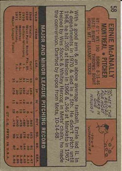 1972 Topps #58 Ernie McAnally back image